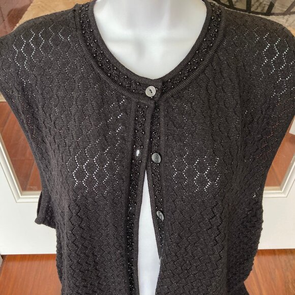 Outlander Woman Black Button Down Beaded Trim Vest New with Tags 3X - Picture 2 of 8